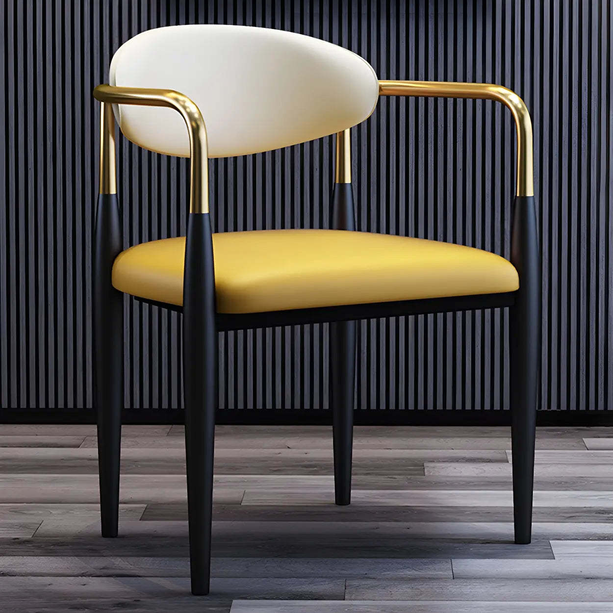 Industrial Faux Leather Open-Back Dining Arm Chair
