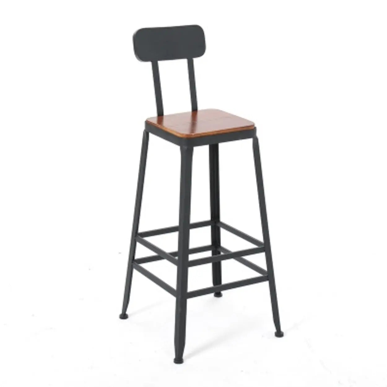 Industrial tall metal-back brown bar & counter stools in metal wood