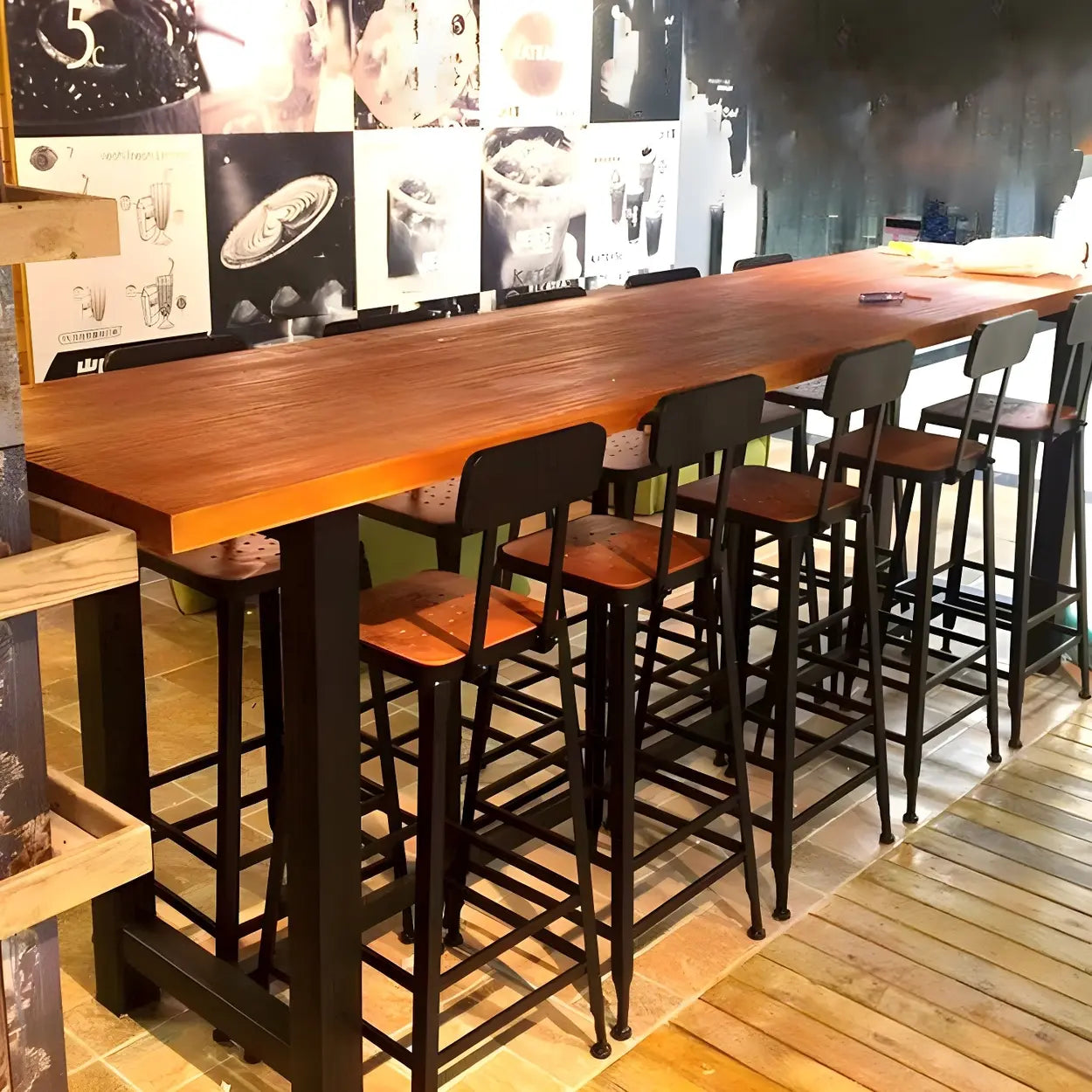 Lighom industrial metal-back tall metal wood bar & counter stools