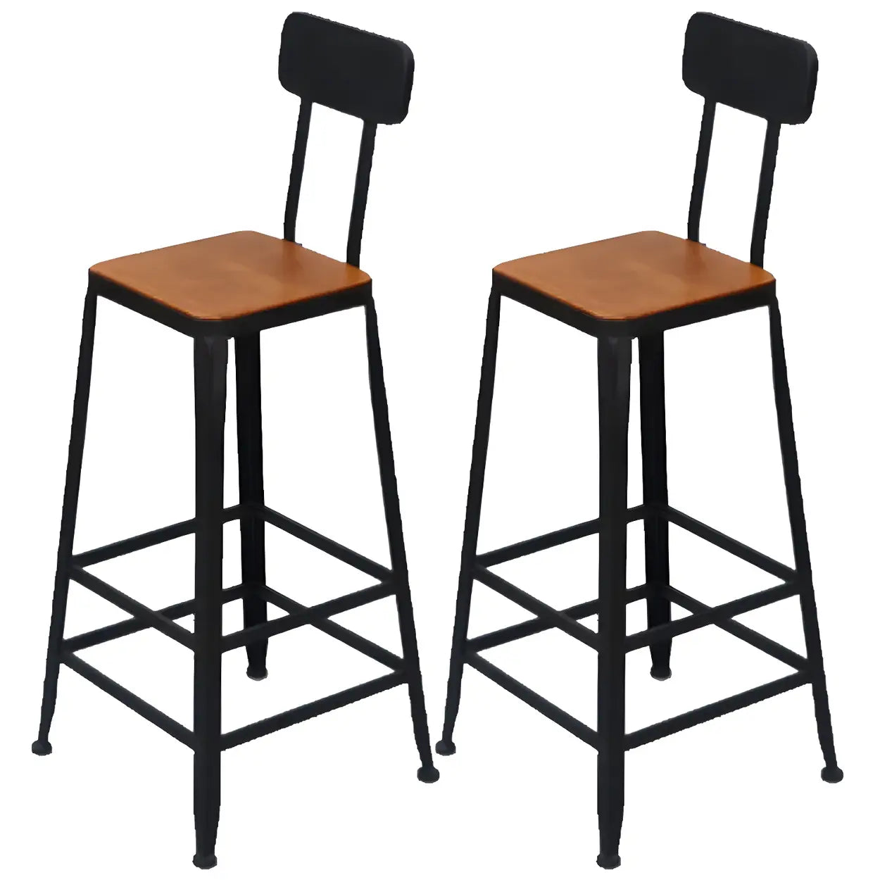Industrial Wood Bar Stool with Backrest — 6 Piece Set / Non-Upholstered / Square