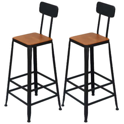 Industrial Wood Bar Stool with Backrest — 6 Piece Set / Non-Upholstered / Square