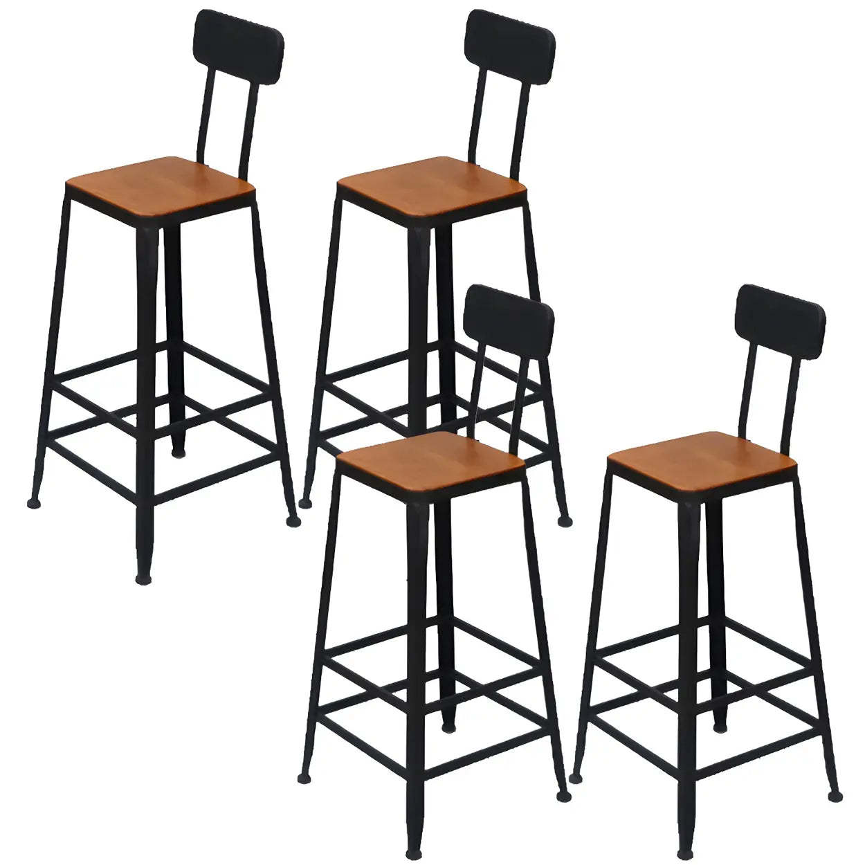 Industrial Wood Bar Stool with Backrest — 6 Piece Set / Non-Upholstered / Round