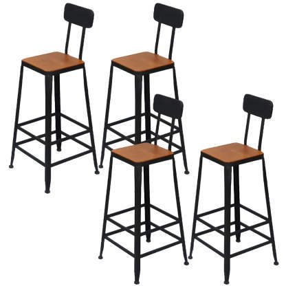 Industrial Wood Bar Stool with Backrest — 6 Piece Set / Non-Upholstered / Round