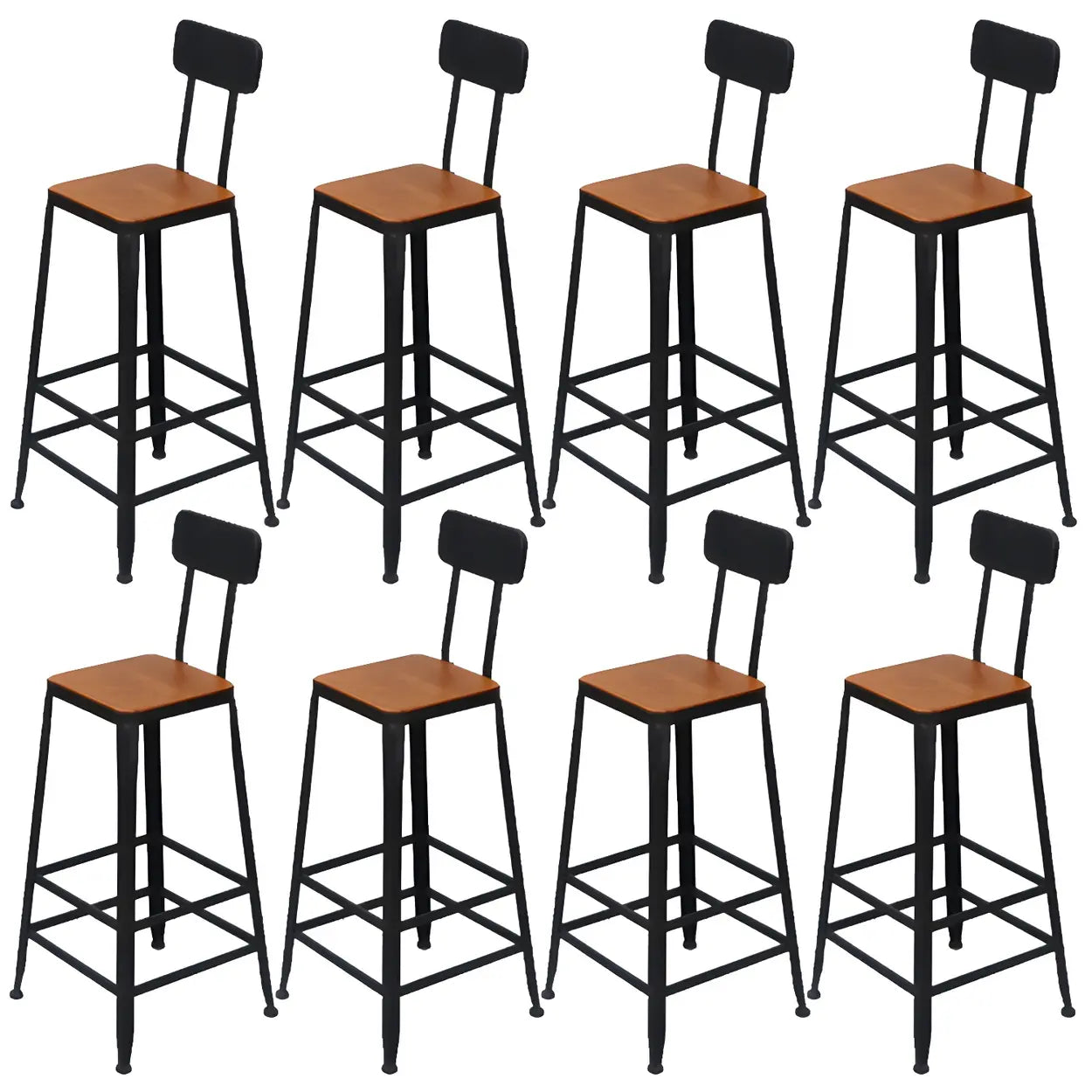 Industrial backrest wood bar & counter stools — Non-Upholstered / Round / Set of 4