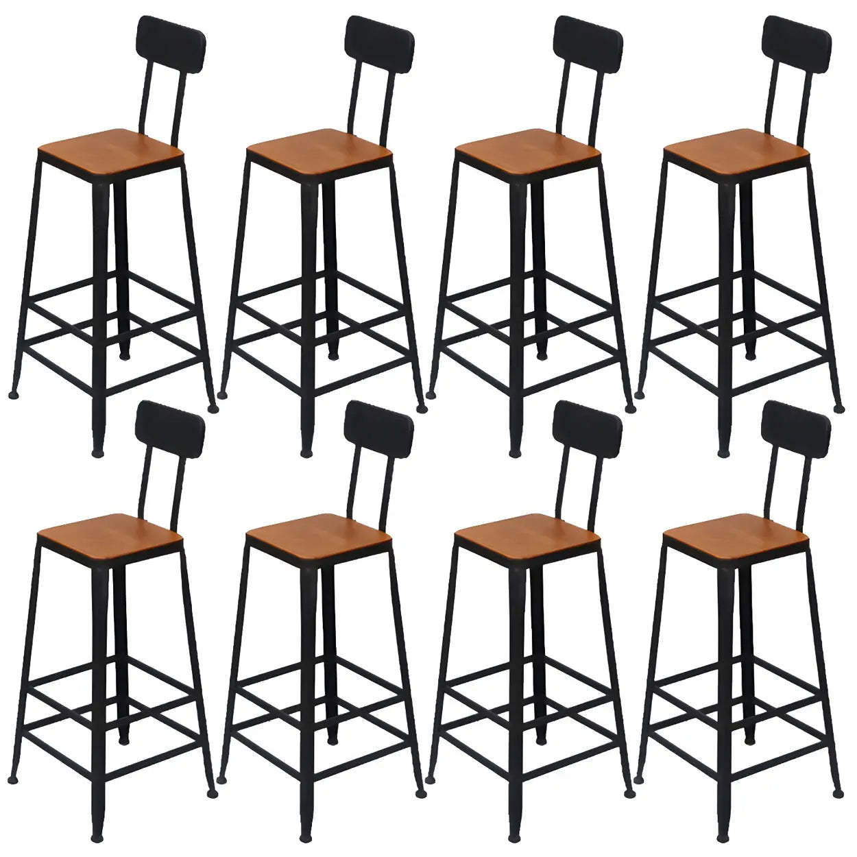 Industrial backrest wood bar & counter stools — Non-Upholstered / Round / Set of 4