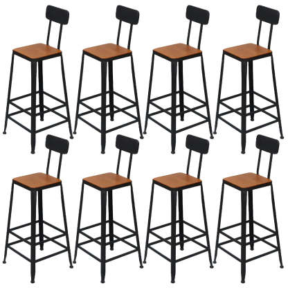 Industrial backrest wood bar & counter stools — Non-Upholstered / Round / Set of 4