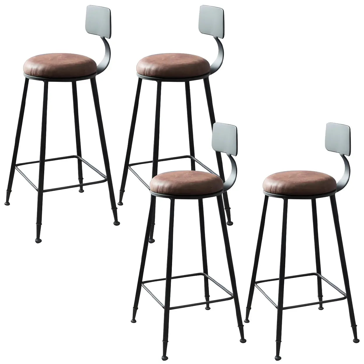Industrial backrest bar & counter stools in wood — Non-Upholstered / Round / Set of 8