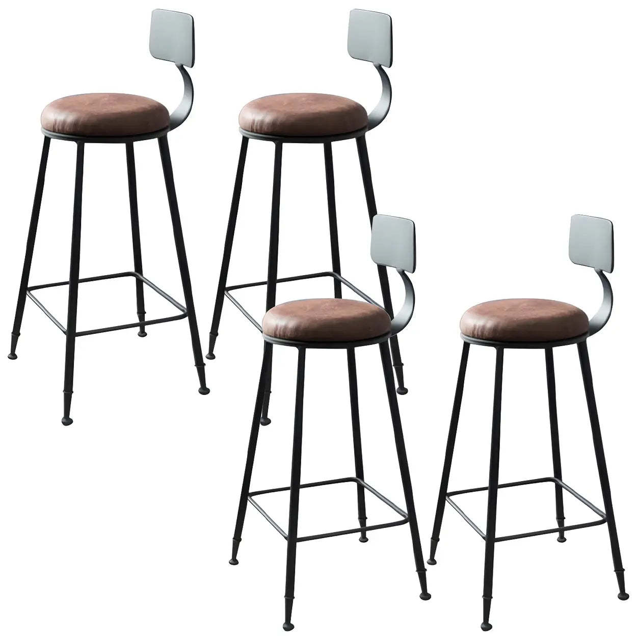 Industrial backrest bar & counter stools in wood — Non-Upholstered / Round / Set of 8