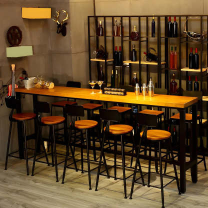Industrial Wood Bar Stool with Backrest — 2 Piece Set / Upholstered / Square