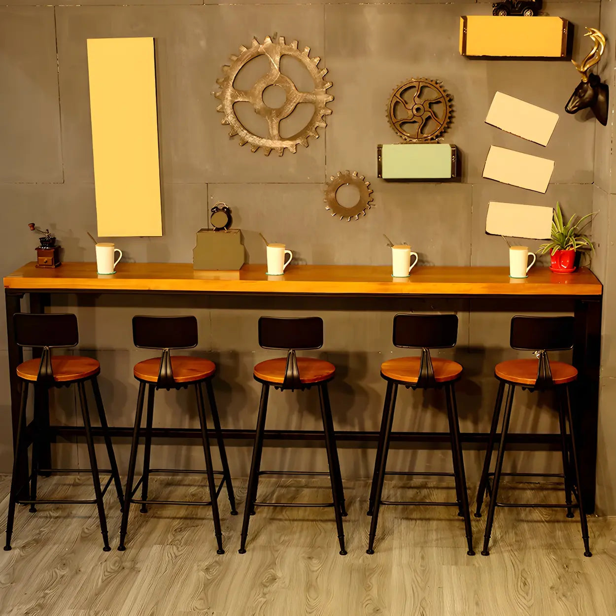Industrial Wood Bar Stool with Backrest