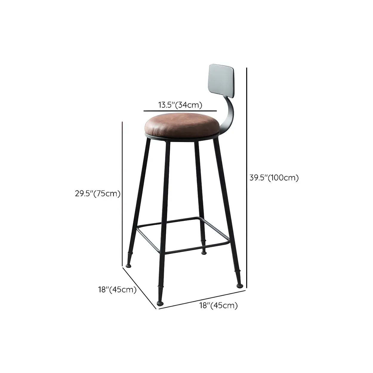 Industrial backrest wood leather iron bar & counter stools