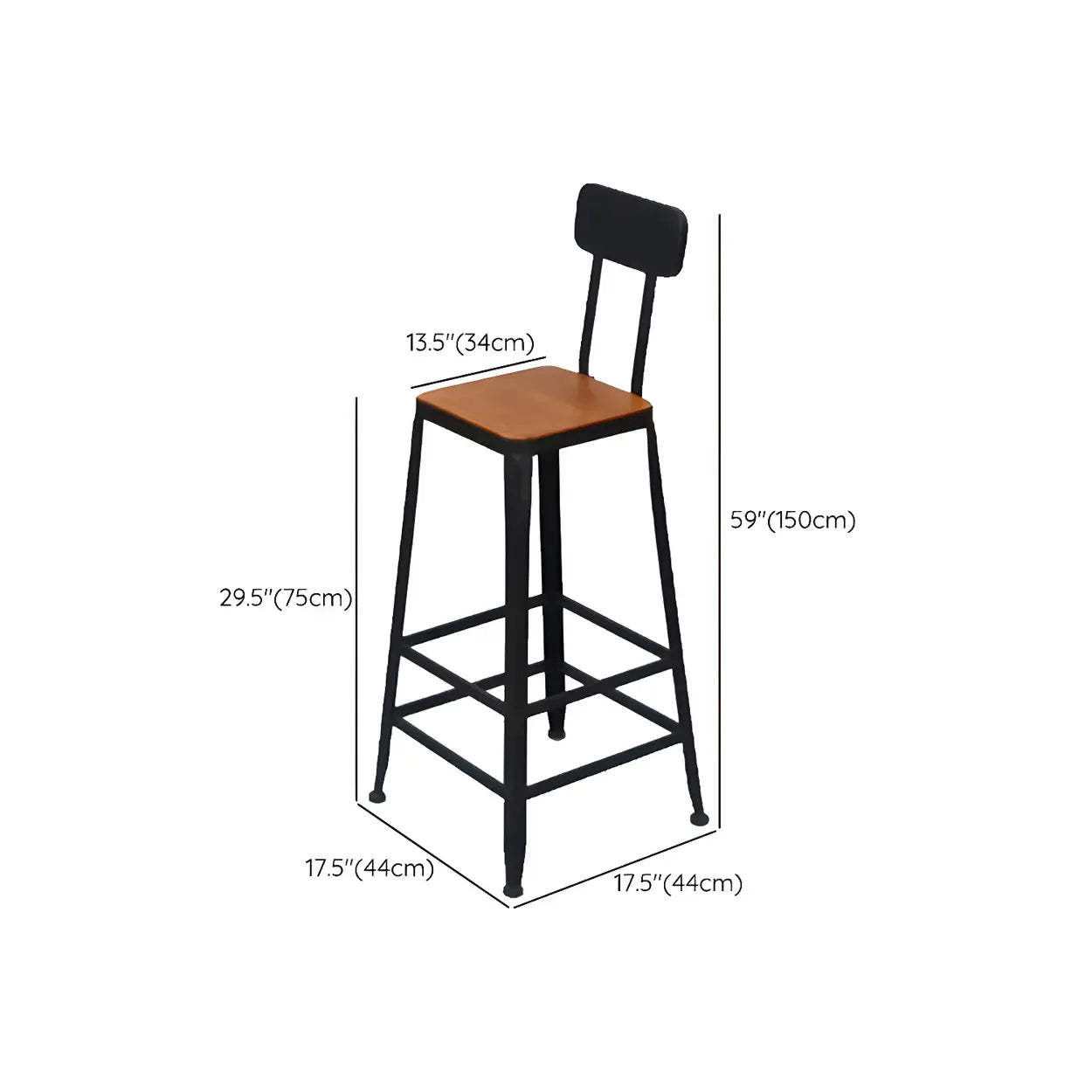 Industrial Wood Bar Stool with Backrest