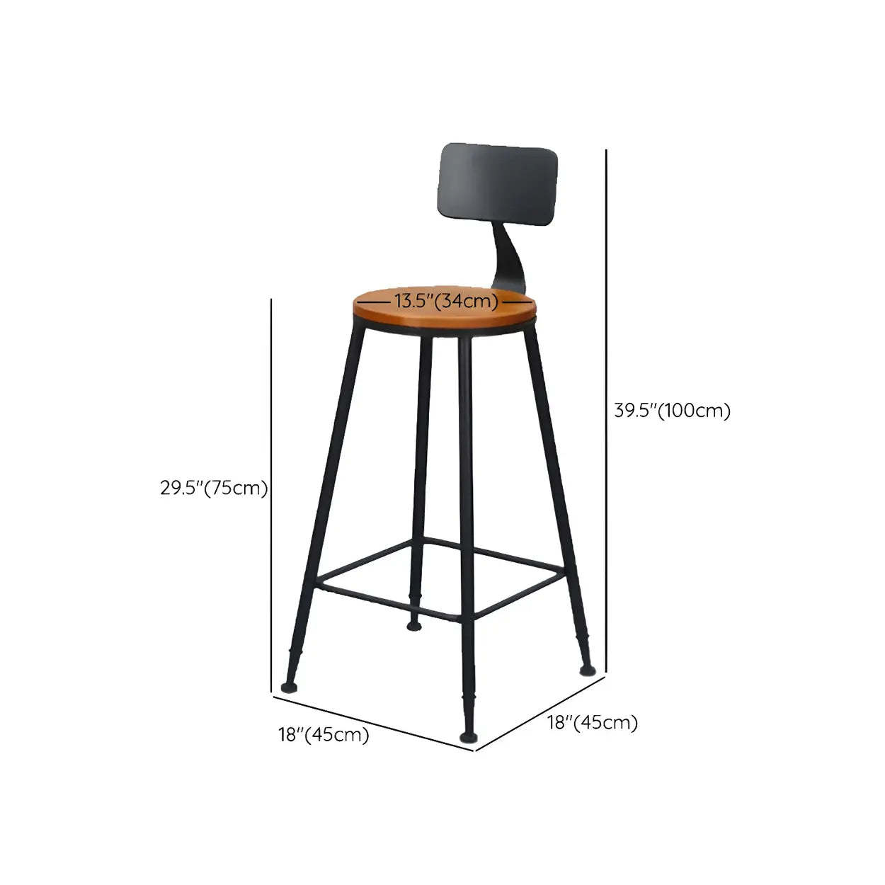 Industrial backrest wood leather iron bar & counter stools, Lighom