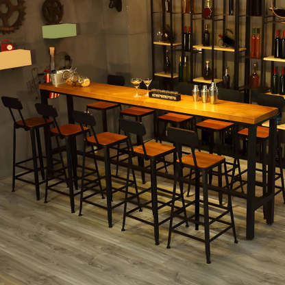 Industrial Wood Bar Stool with Backrest — 2 Piece Set / Non-Upholstered / Square