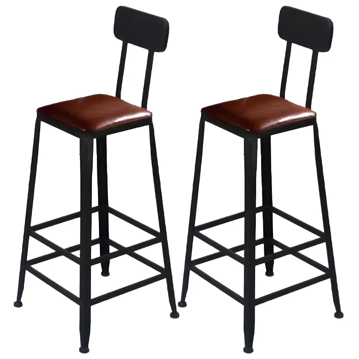 Industrial backrest wood bar & counter stools — Upholstered / Round / Set of 2