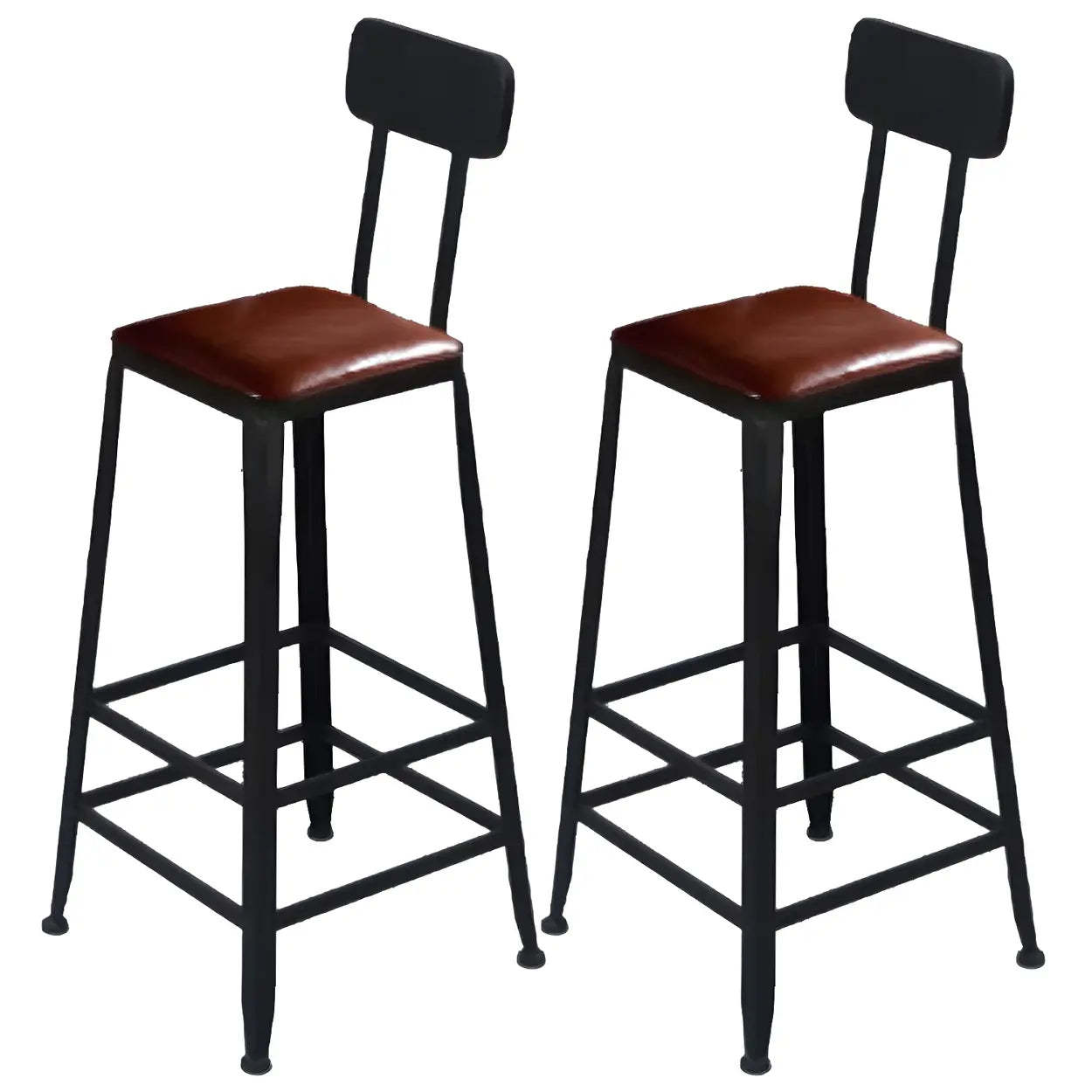 Industrial backrest wood bar & counter stools — Upholstered / Round / Set of 2