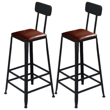 Industrial backrest wood bar & counter stools — Upholstered / Round / Set of 2