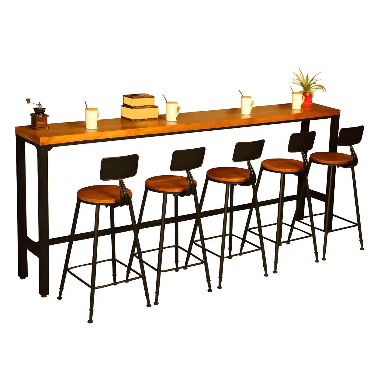 Lighom backrest wood bar & counter stools for kitchen — Upholstered / Round / Set of 4