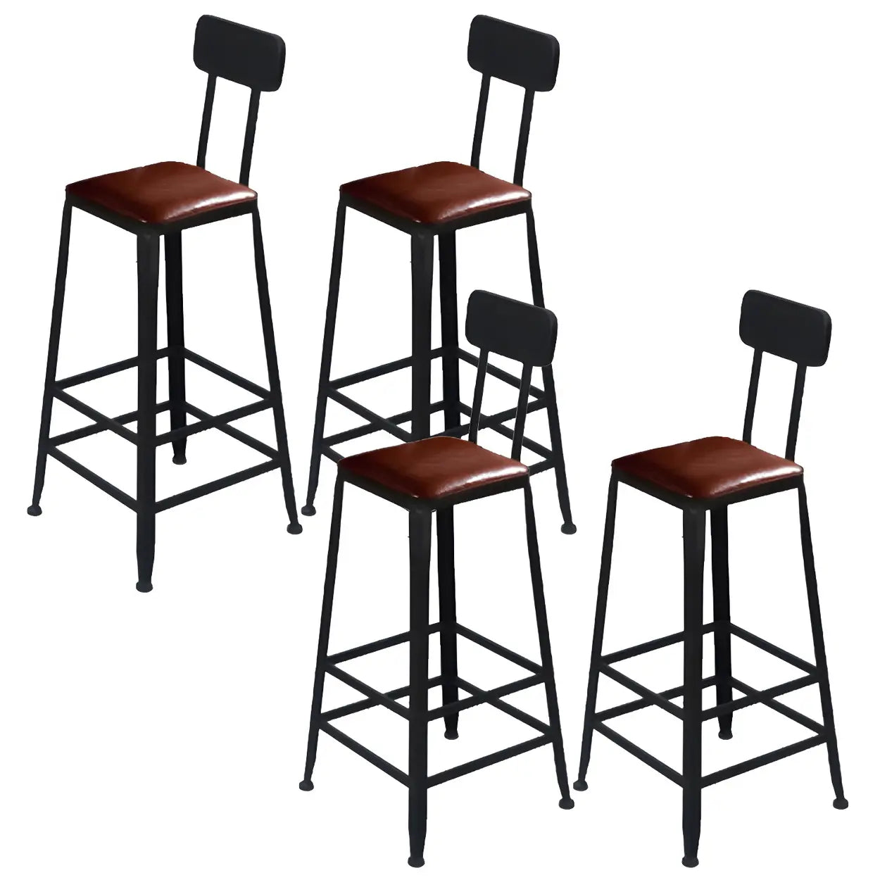 Industrial Wood Bar Stool with Backrest — 4 Piece Set / Non-Upholstered / Round