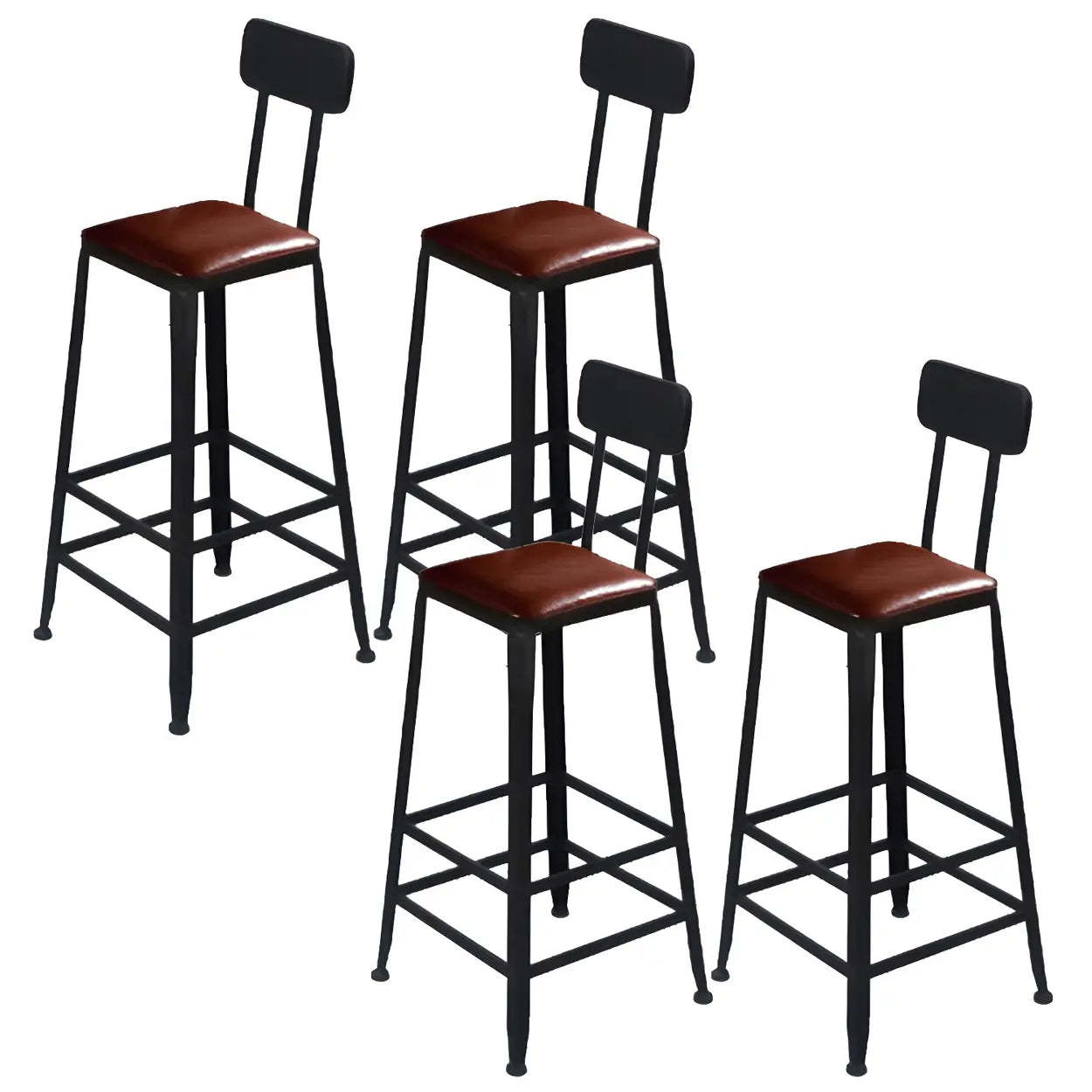 Industrial Wood Bar Stool with Backrest — 4 Piece Set / Non-Upholstered / Round