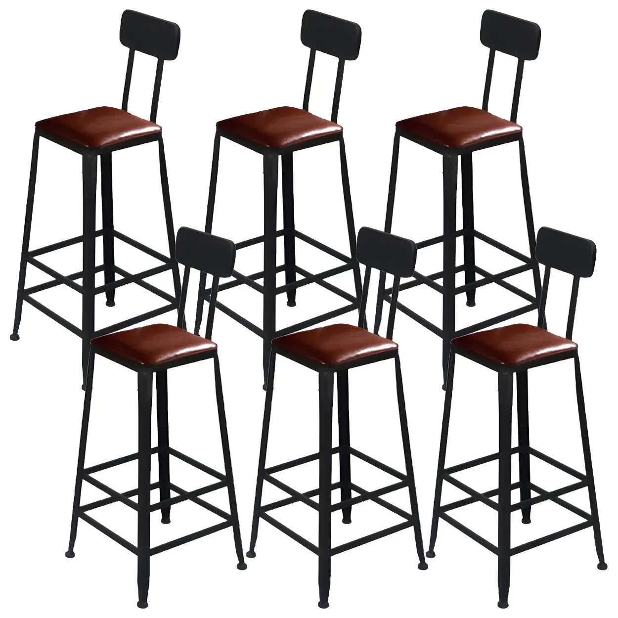 Industrial backrest bar & counter stools in wood — Non-Upholstered / Square / Set of 2
