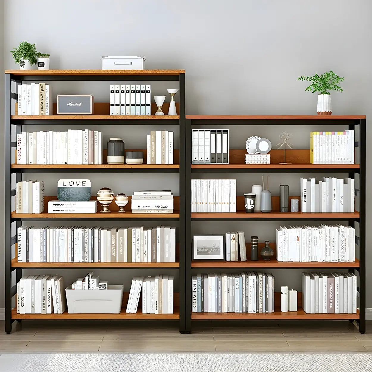 Industrial Metal Open-Back Bookcase
