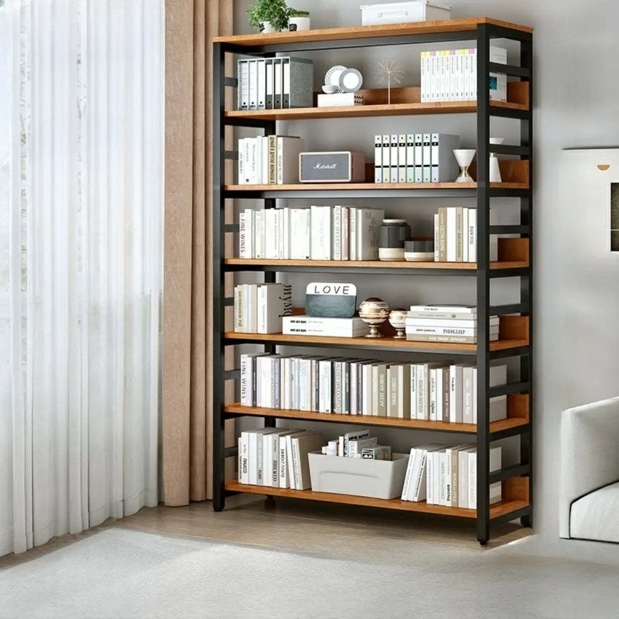 Industrial Metal Open-Back Bookcase