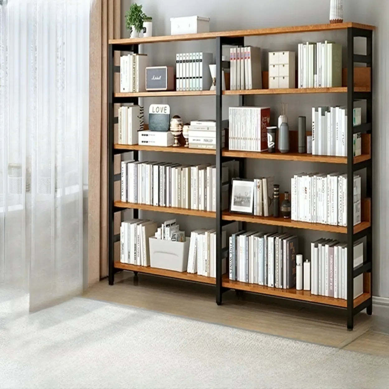 Industrial Metal Open-Back Bookcase