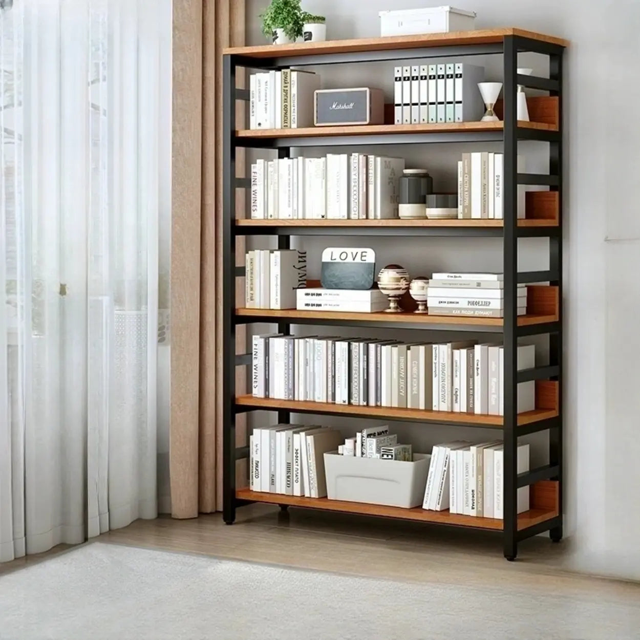 Industrial Metal Open-Back Bookcase