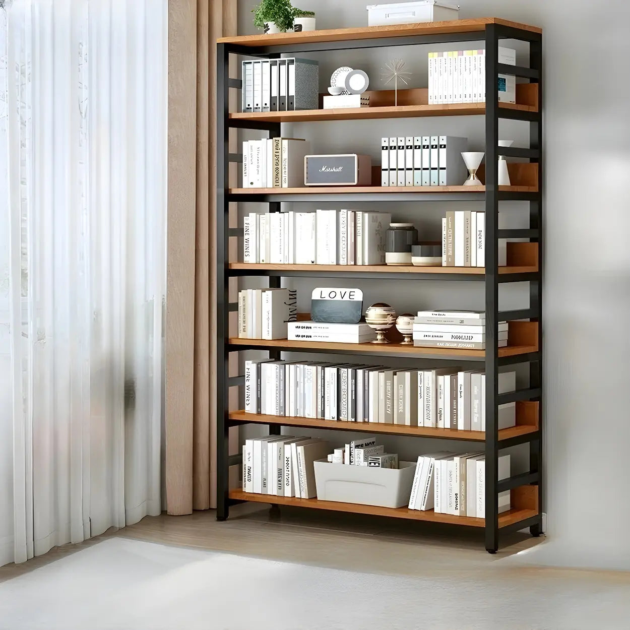 Industrial Metal Open-Back Bookcase
