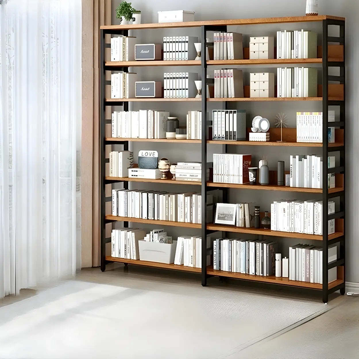 Industrial Metal Open-Back Bookcase