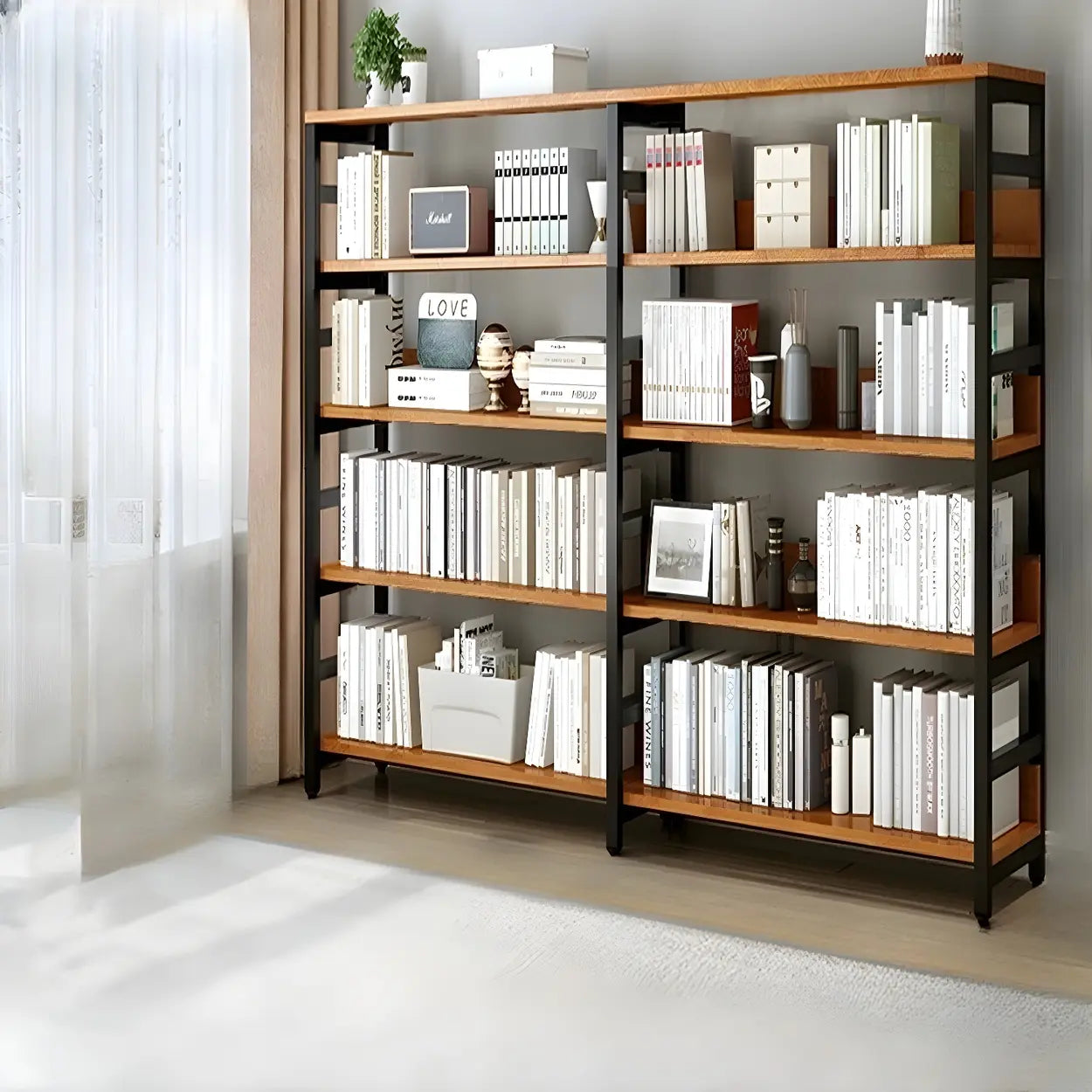 Industrial Metal Open-Back Bookcase