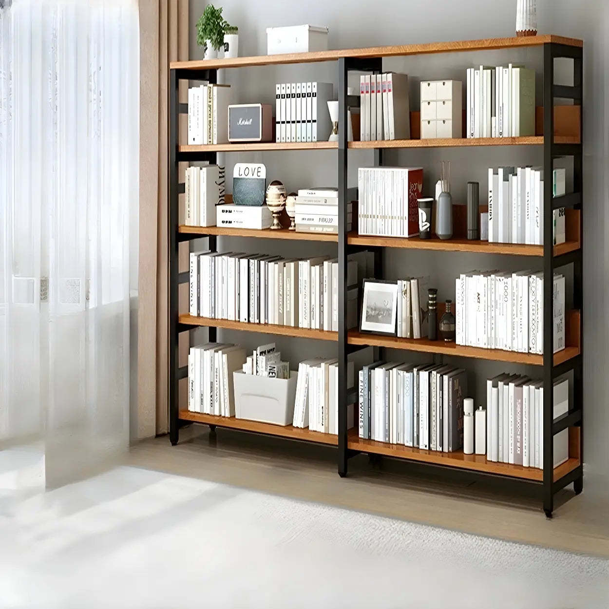 Industrial Metal Open-Back Bookcase