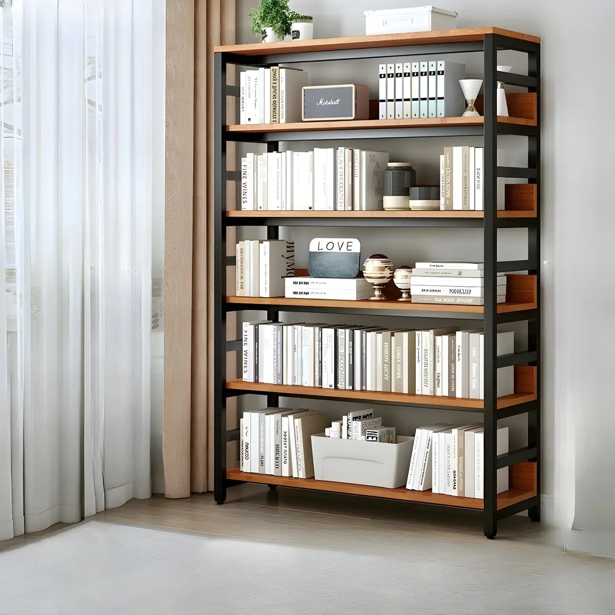 Industrial Metal Open-Back Bookcase