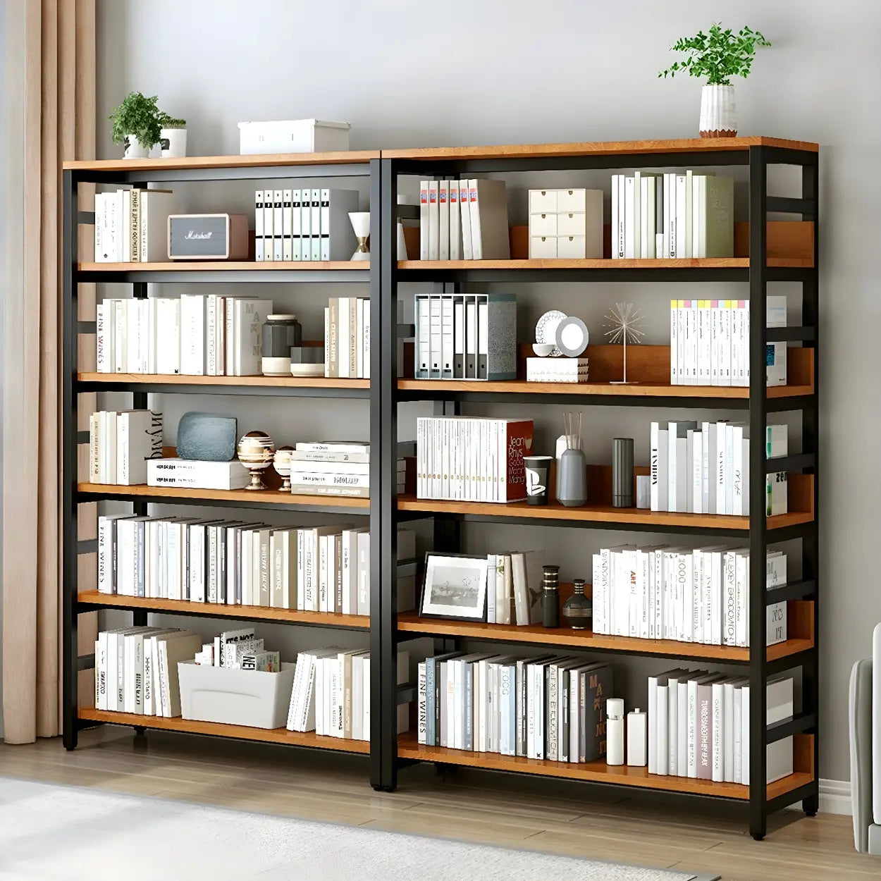 Industrial Metal Open-Back Bookcase