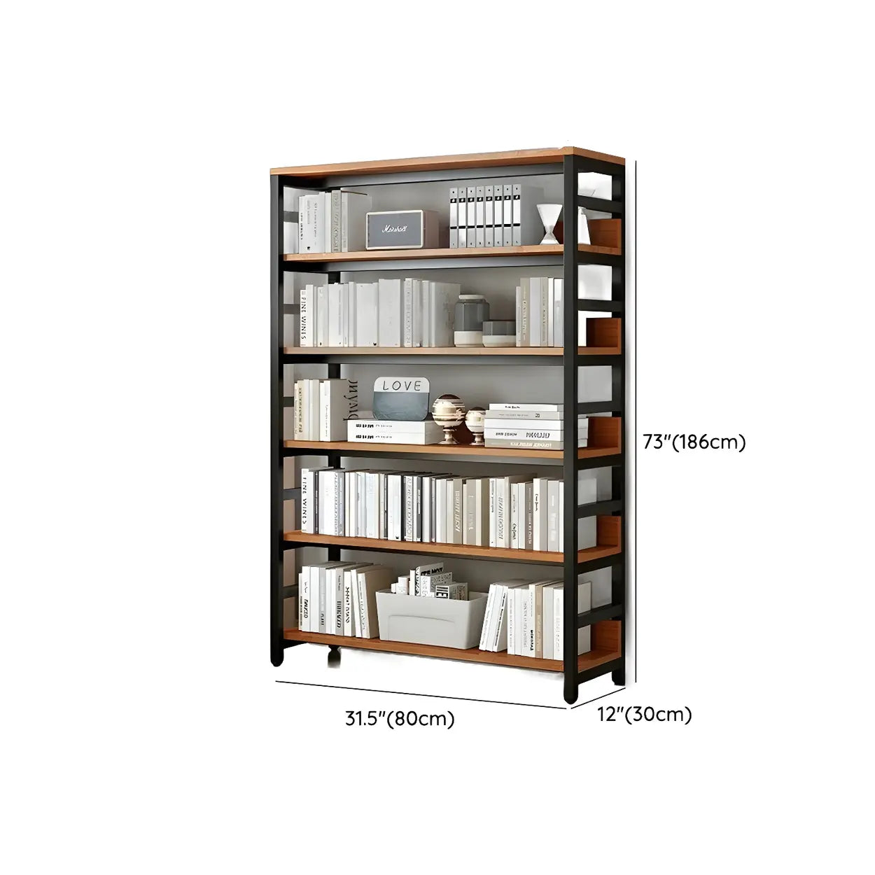 Industrial Metal Open-Back Bookcase