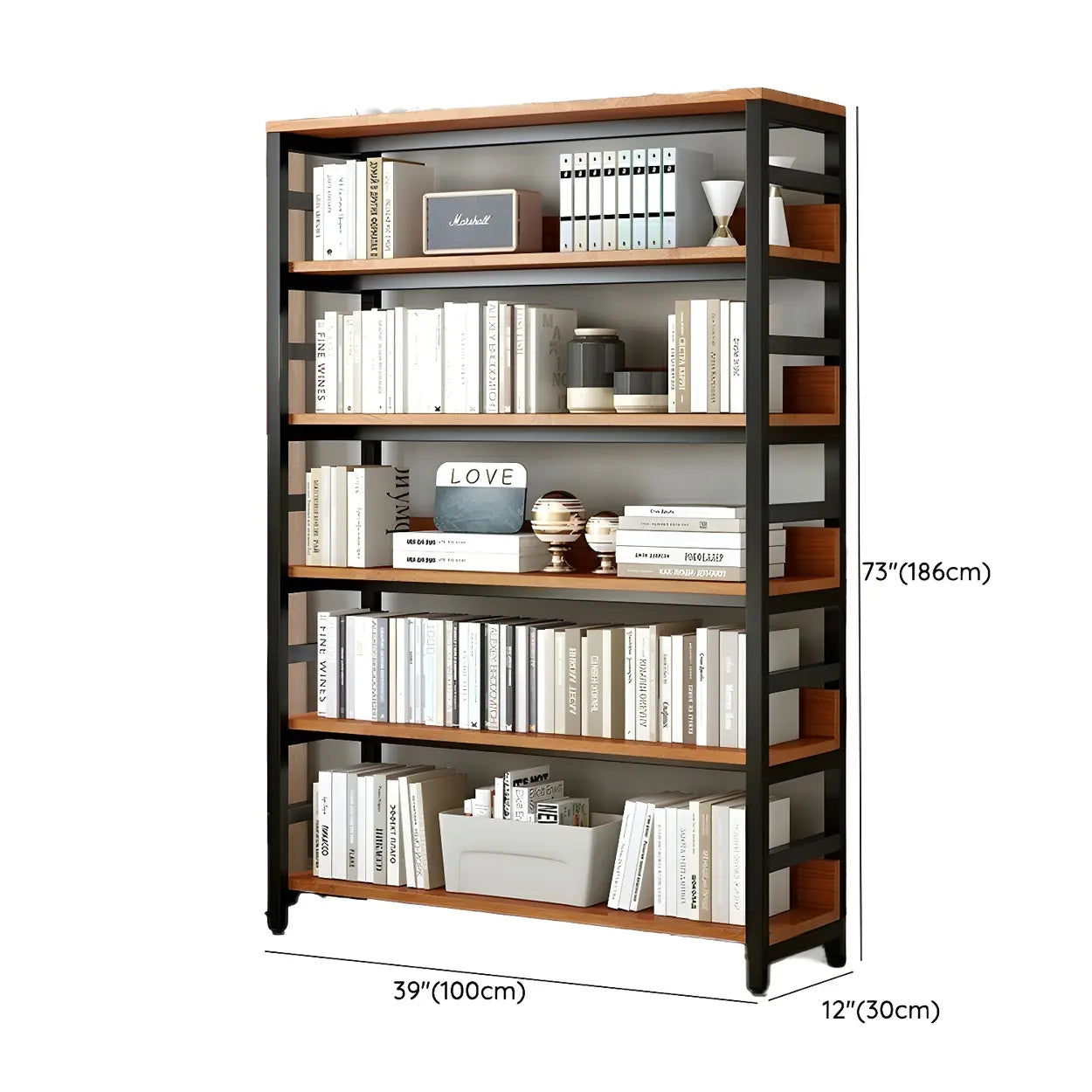 Industrial Metal Open-Back Bookcase