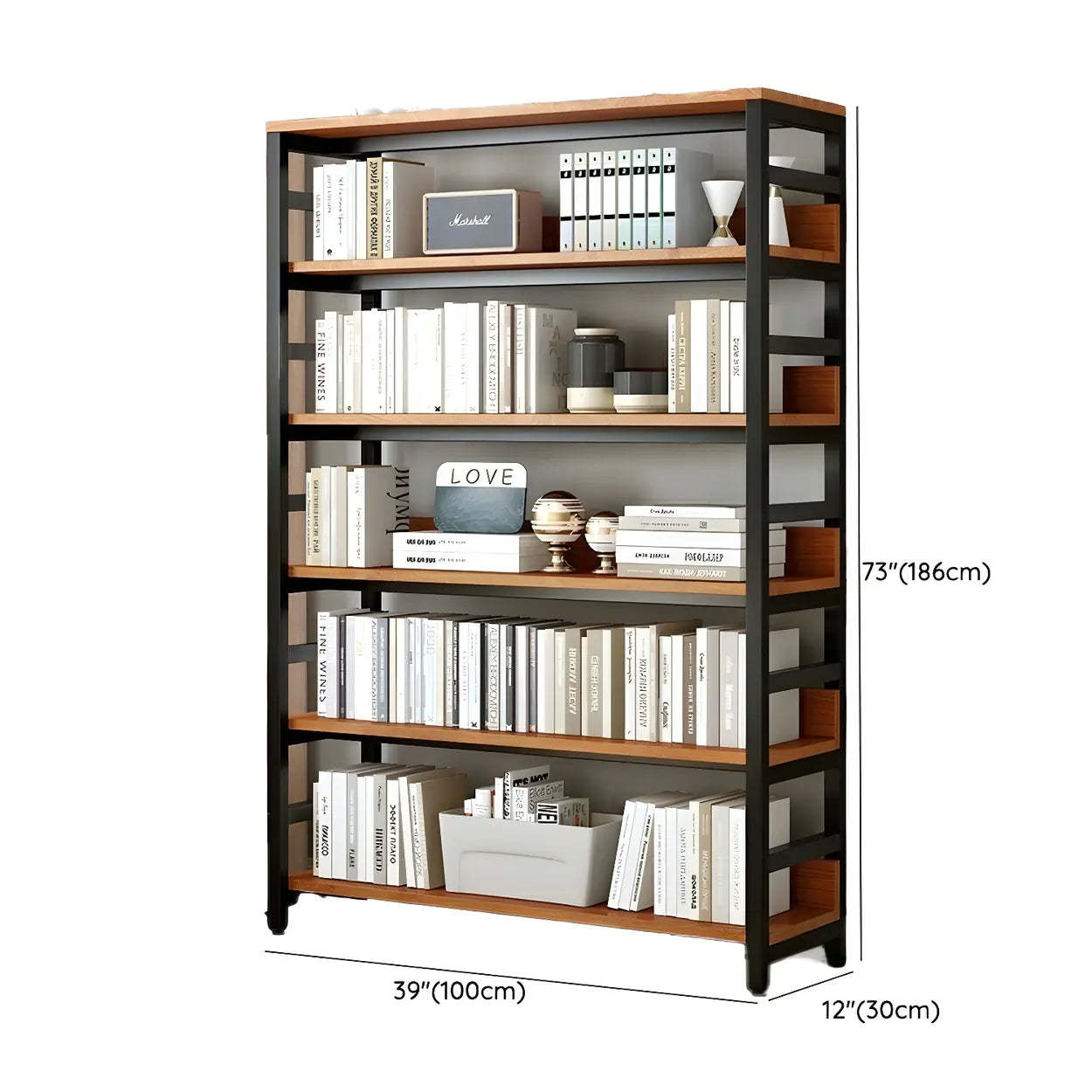 Industrial Metal Open-Back Bookcase