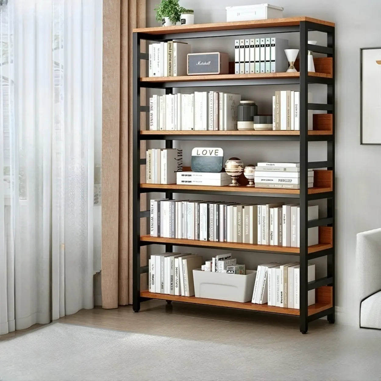 Industrial Metal Open-Back Bookcase