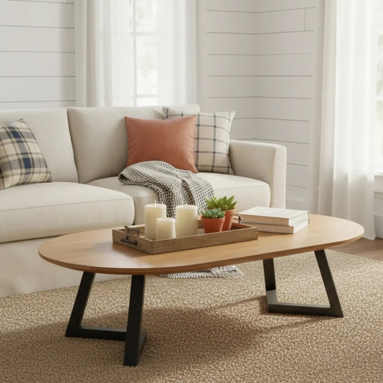 Candle legs oval coffee tables in metal — 31.5" L x 16" W x 18" H