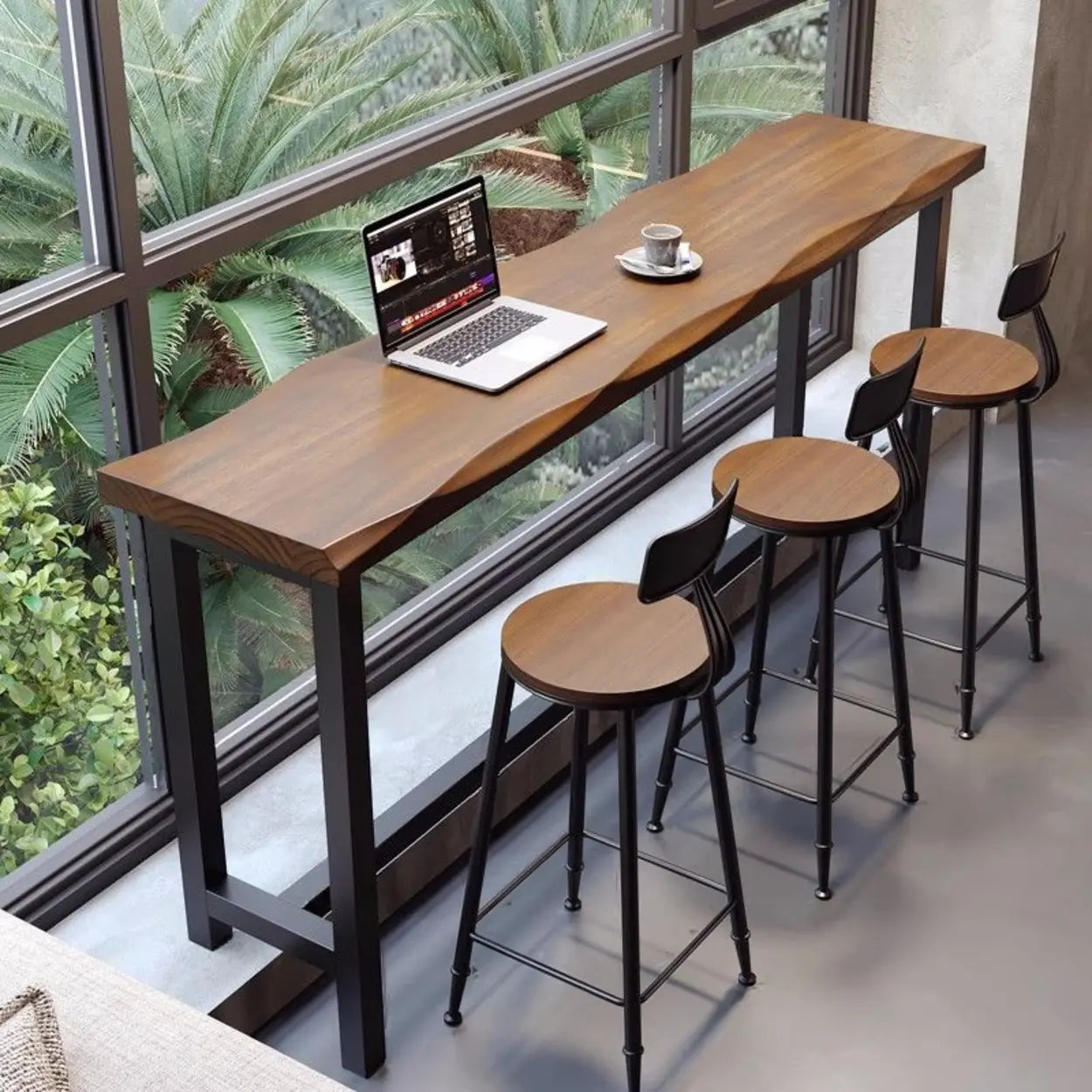 Industrial Natural Edge Brown Wood Bar Table