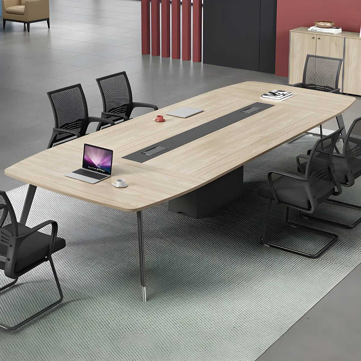 Industrial Natural Curved Conference Table for 10 — Without Chairs