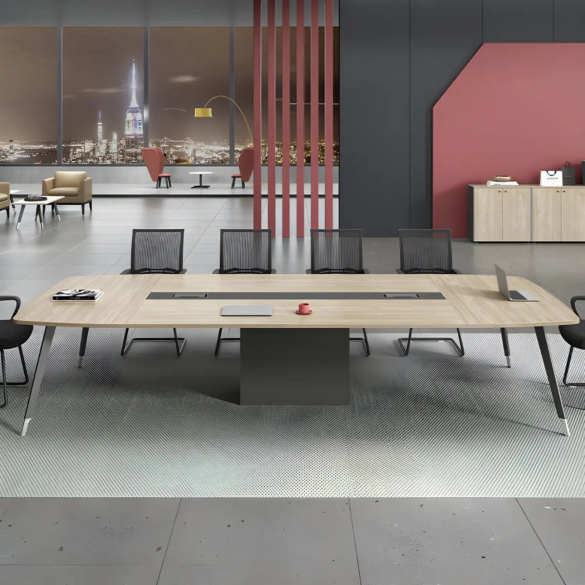 Industrial Natural Curved Conference Table for 10 — Without Chairs