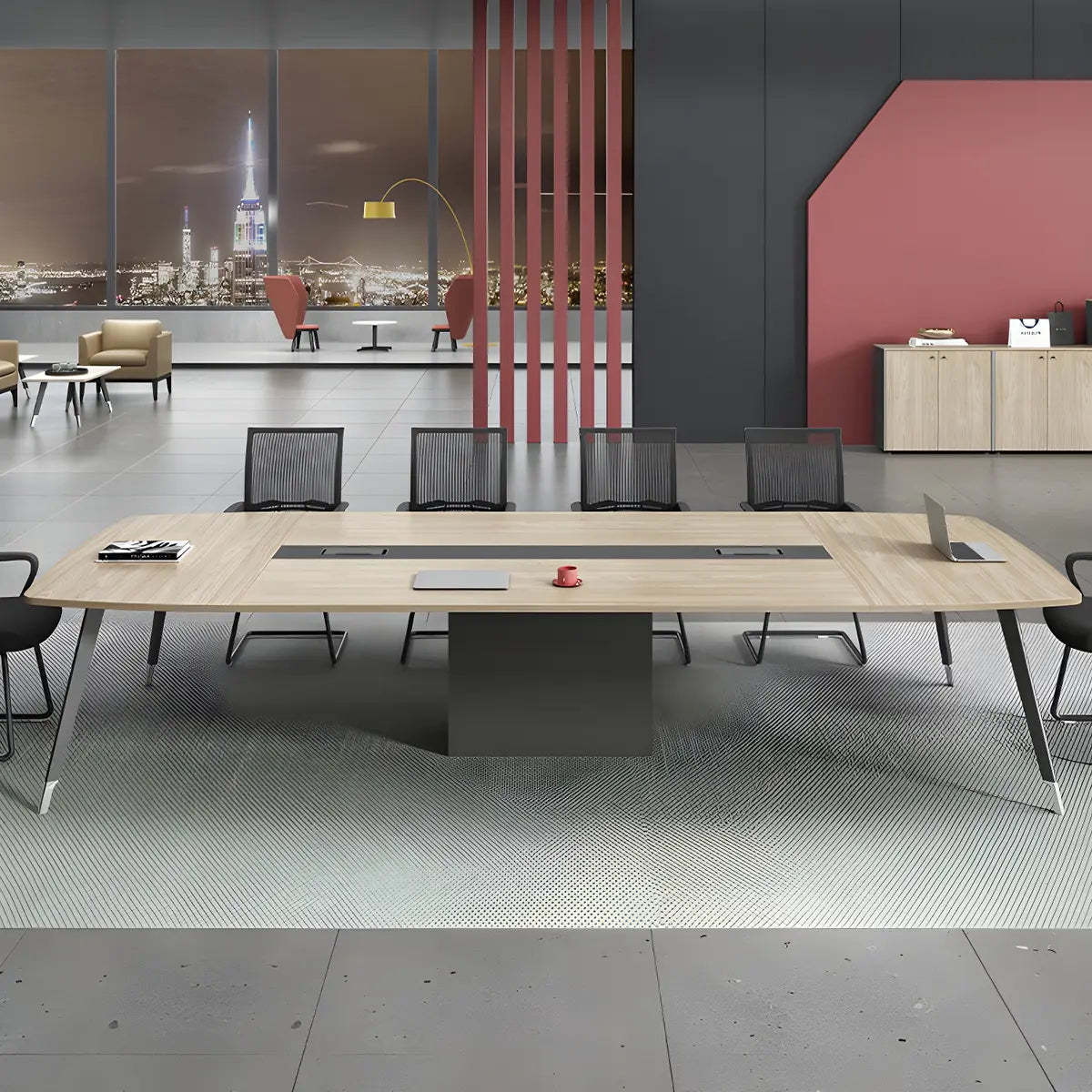 Industrial Natural Curved Conference Table for 10 — Without Chairs