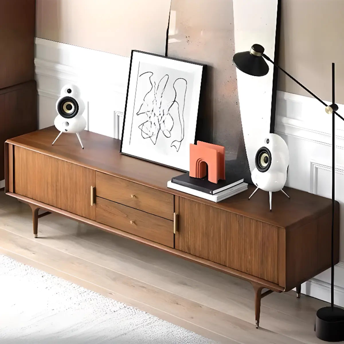 Industrial Oak Wood Enclosed Long TV Stand — Black