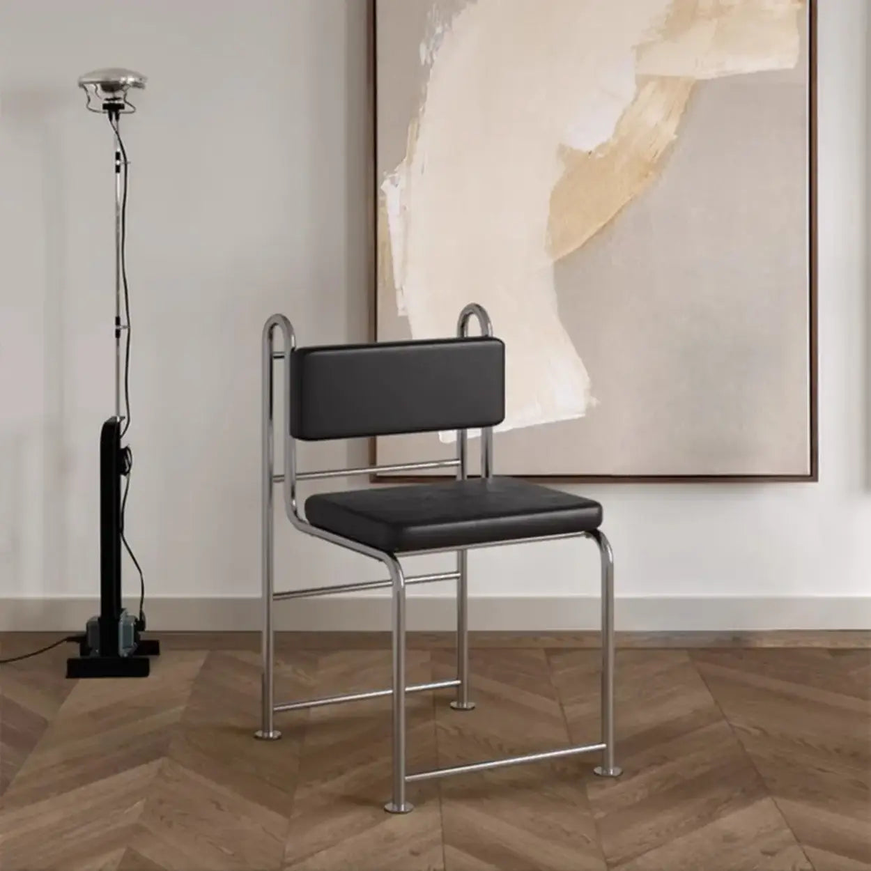 Industrial Faux Leather Open-Back Dining Chair