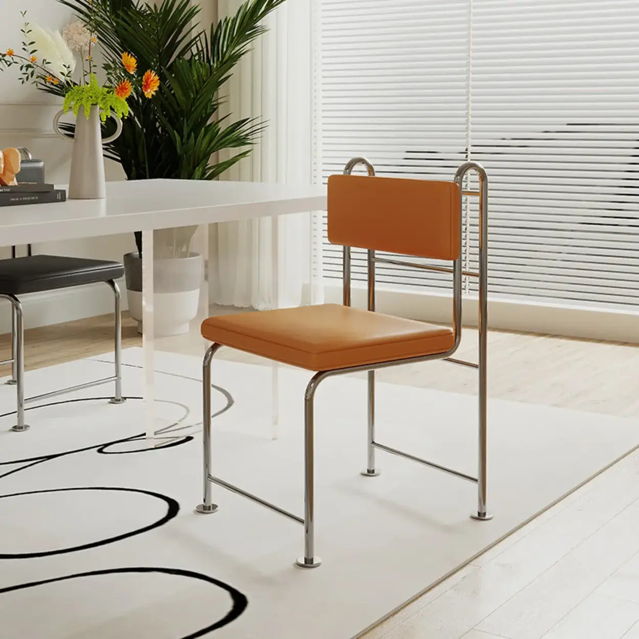 Industrial Faux Leather Open-Back Dining Chair — Faux Leather / White