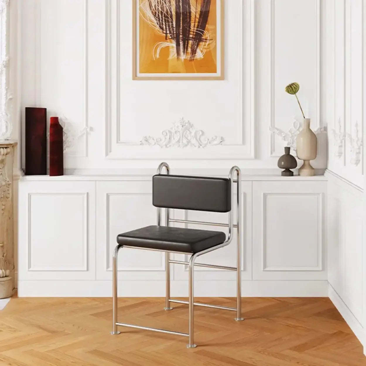 Industrial Faux Leather Open-Back Dining Chair