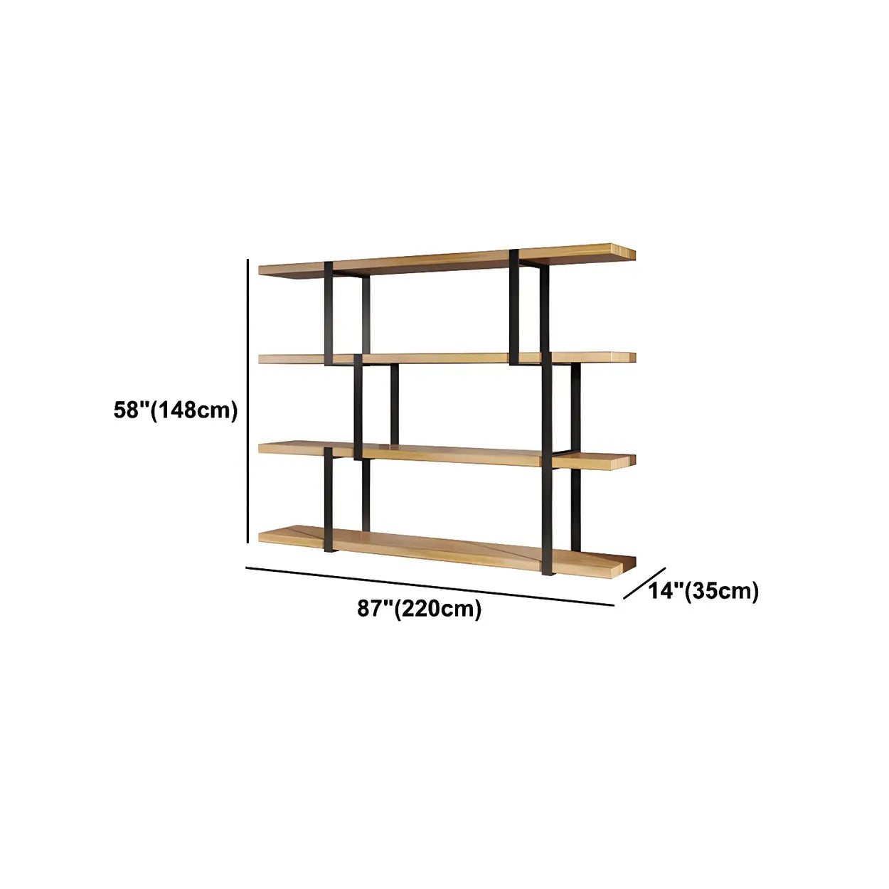 Industrial Open-Back Wood Bookshelf