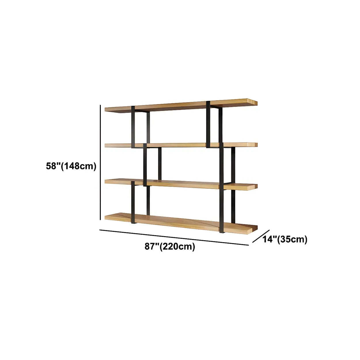 Industrial Open-Back Wood Bookshelf